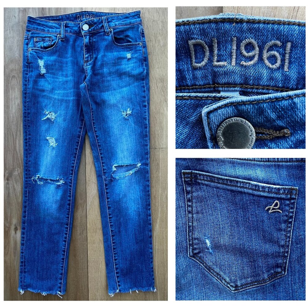 DL 1961 RILEY BOYFRIEND DLX HYBRID ANKLE LOW RISE FRAYED HEM WOMEN’S JEANS sz 25